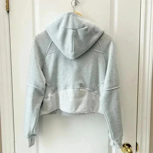 Cropped Hoodie 1/2 Zip Sweatshirt Fleece Lined Sporty Active Grey Size Small - Picture 5 of 14